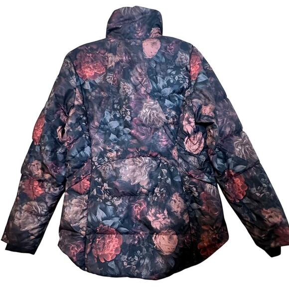 Athleta Downtown Puffer Jacket Black Floral Full Zip Down Fill Funnel Neck Sz M - Picture 11 of 16